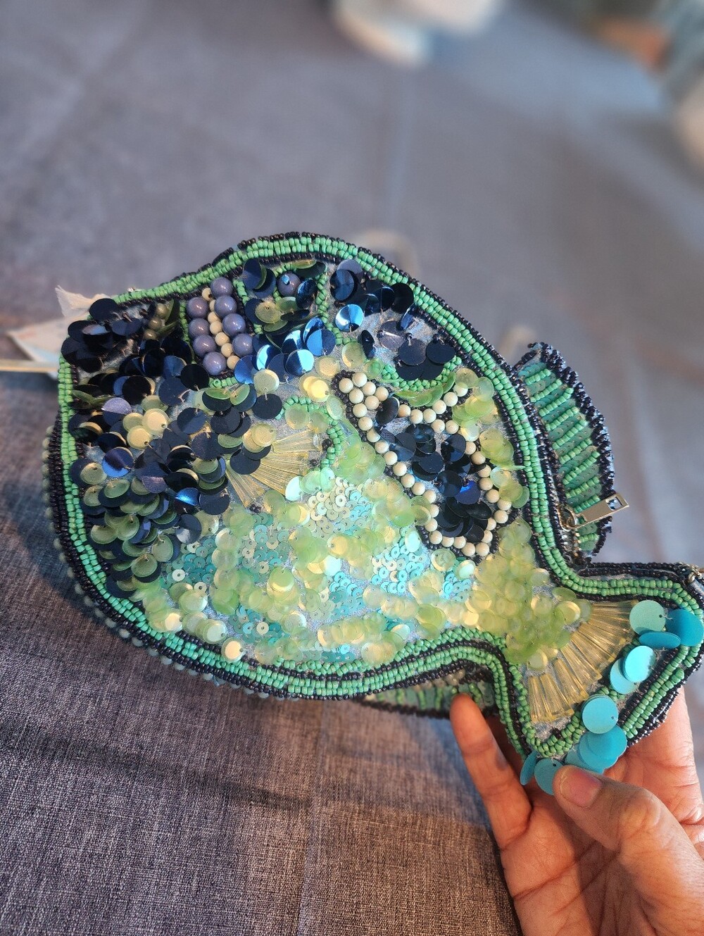 Beaded Sequin Blue & Green Fish Purse Handbag Clutch NWT